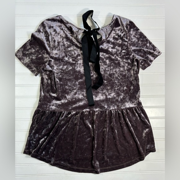 Pleione Crushed Velvet Peplum Blouse Purple Tie Back Womens Size Small - Picture 14 of 16